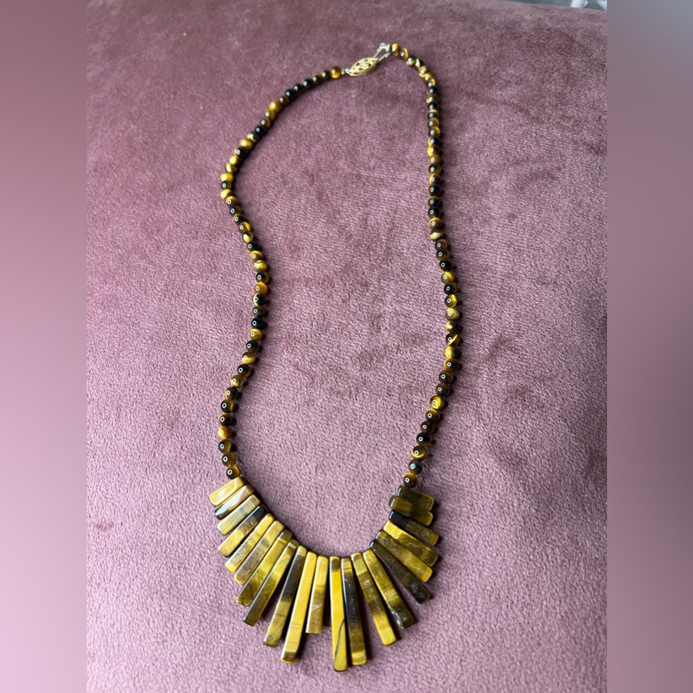 Beautifully polished and uniquely shaped Tigers eye gemstone necklace